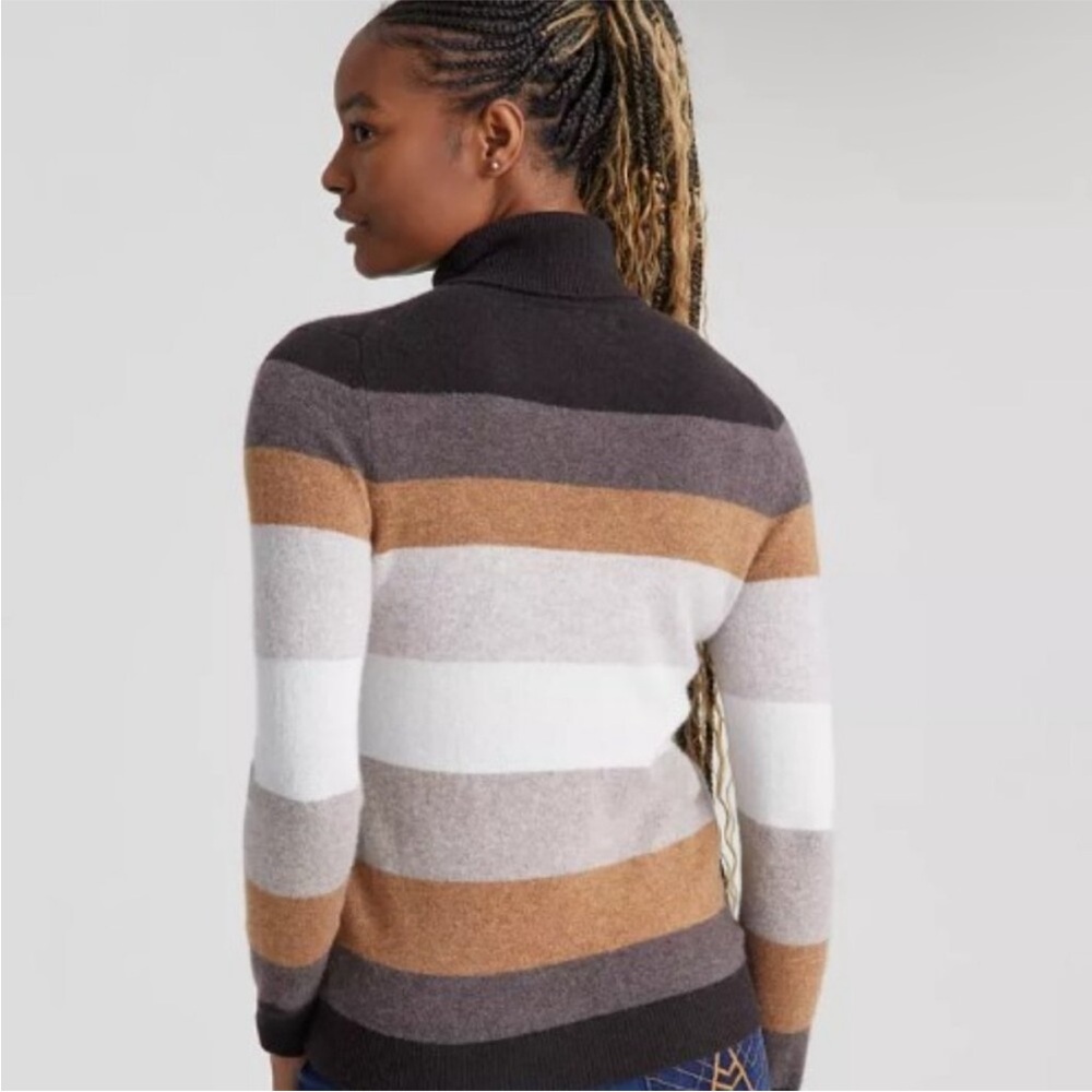 Charter Club Brown and Gray Cowl Neck Sweater with Color Block Stripes